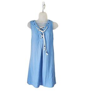 ENTRO Womens Dress SZ M Nautical Chambray‎ Blue Grummets Corset Tie Sleeveless